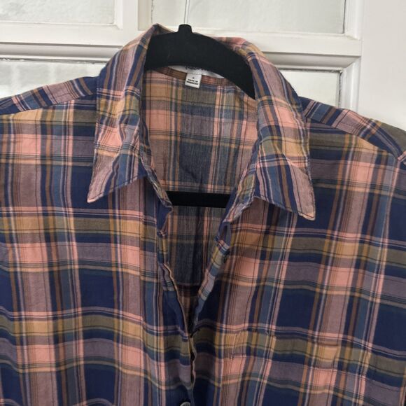 Madewell Shirt Women's Small Cropped Plaid Short Sleeve Button Up Tie Front - Picture 2 of 9
